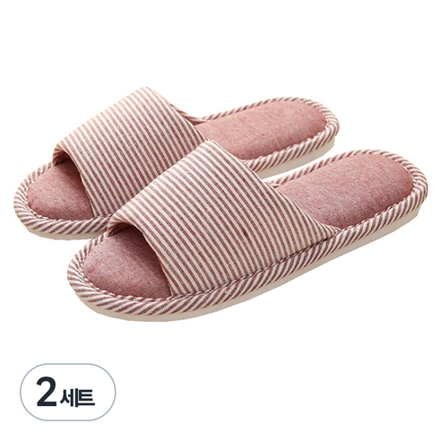 DM 알럽홈 스트라이프 린넨 거실화, 핑크, 2세트