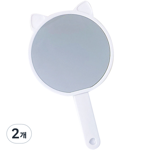 더블제이 브러쉬 2in1 일체형 고양이 손거울, 화이트, 2개