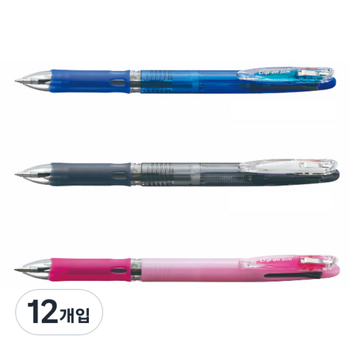 제브라 클립온 슬림 3색 볼펜 B3A5 0.7mm, 블루, 블랙, 파스텔핑크, 12개입
