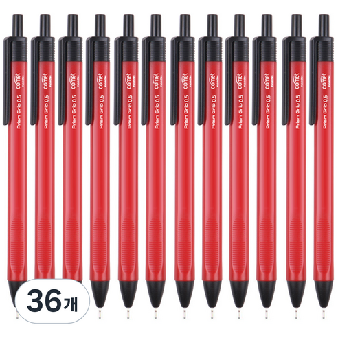 코멧 삼각 그립 중성 젤 펜 0.5mm, 레드, 36개