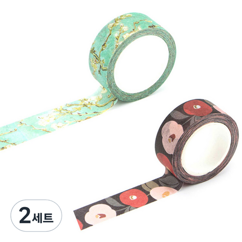 라이프포인트 내츄럴 일러스트 마스킹 테이프 02동백꽃 세트, 02동백꽃, 06아몬드나무, 2세트