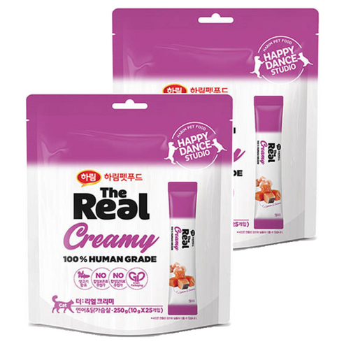 하림펫푸드 더리얼 크리미 고양이 간식 25개입, 연어 + 닭고기 혼합맛, 250g, 2개