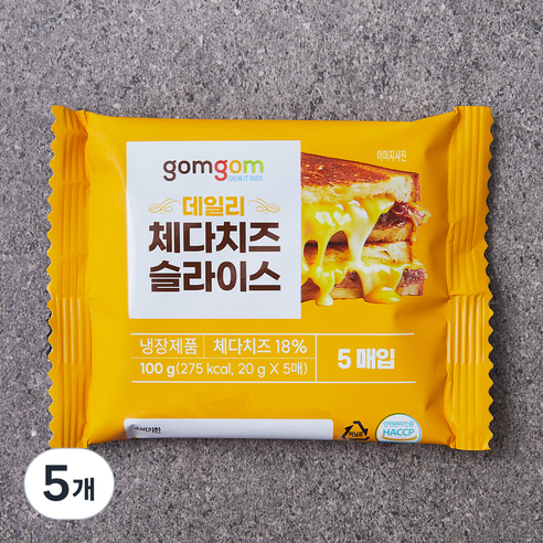 곰곰 데일리 체다치즈 슬라이스 5매입, 20g, 5개입, 5개