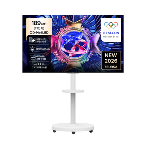 TCL 아이팔콘 4K QD Mini LED TV + 대형 무빙 스탠드 매트 화이트 세트, 75U95A(TV), MSD58W(스탠드), 방문설치, 이동형 스탠드, 189cm(75인치)