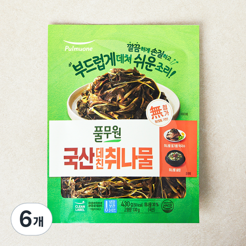 풀무원 국내산 데친 취나물, 6개, 430g(고형량 130g)
