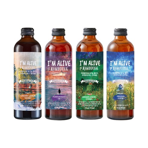 아임얼라이브 콤부차 유리병 315ml x 4종 세트, 4개