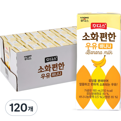 일동후디스 소화편한 바나나 멸균우유, 190ml, 120개