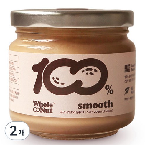 홀넛 리얼100 땅콩버터 스무스, 200g, 2개