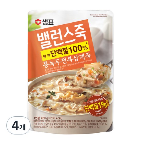 샘표 밸런스죽 전복 삼계죽, 420g, 4팩 닭죽 샘표 밸런스죽 전복 삼계죽, 420g, 4팩 닭죽