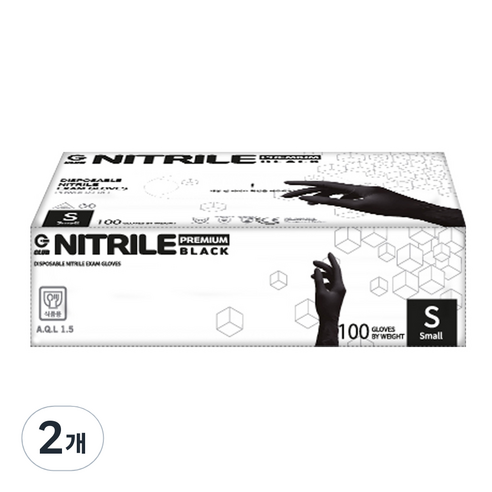 지클럽 프리미엄 고중량 니트릴 장갑 100p, 블랙, 소(S), 2개