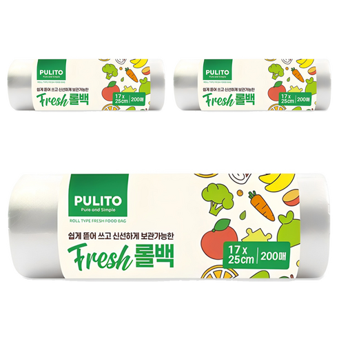 뿌리또 프레쉬 롤백 17cm x 25cm, 소(S), 200개입, 3개
