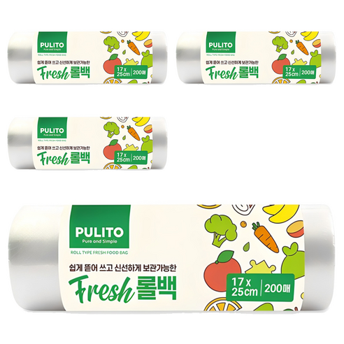 뿌리또 프레쉬 롤백 17cm x 25cm, 소(S), 200개입, 4개