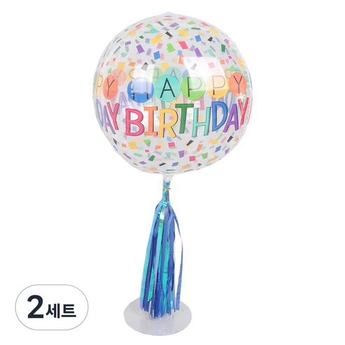 파티쇼 오브은박풍선 스탠드 태슬수술홀로그램 35cm 세트, 생일레인보우 + 네이비, 2세트