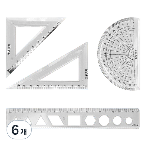 바코젤 소프트 삼각자 각도기 20cm 자 세트, 투명, 6개