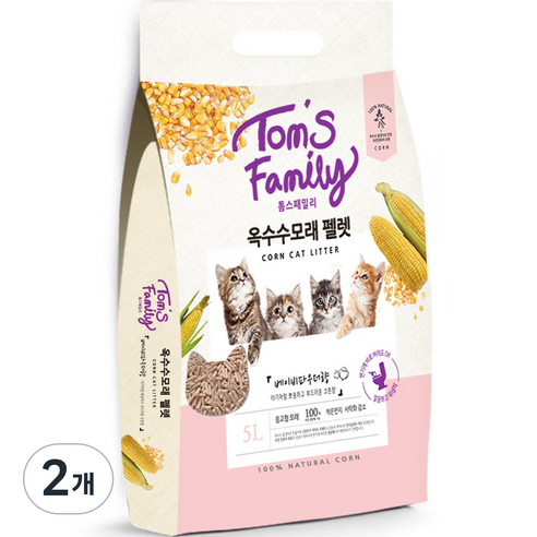 톰스패밀리 고양이 옥수수 화장실 배변모래 펠렛, 5L, 2개, 베이비파우더향