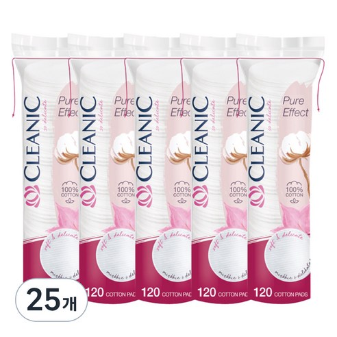 클레아닉 Pure Effect 소프트 터치 화장솜, 120매입, 25개