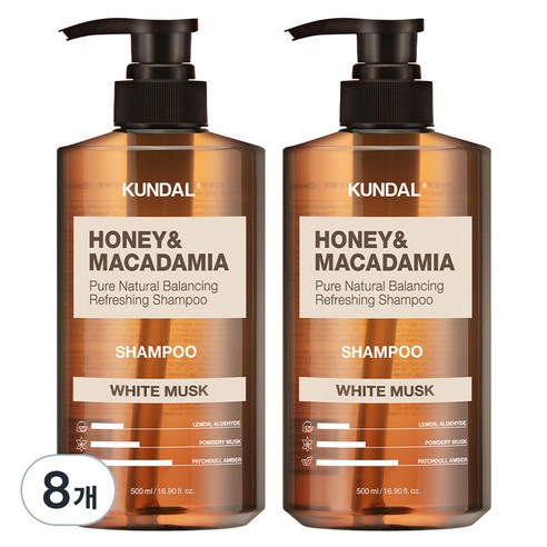 쿤달 허니 앤 마카다미아 네이처 샴푸 화이트머스크향, 500ml, 8개
