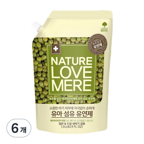 네이쳐러브메레 유아 녹두 유연제 리필형, 1.3L, 6개