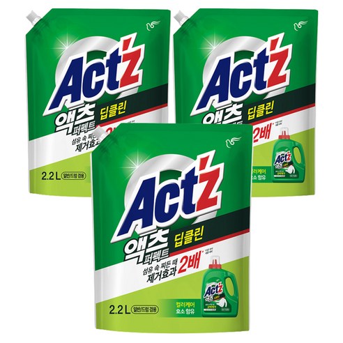 액츠 퍼펙트 딥클린 액상세제 리필, 2.2L, 3개