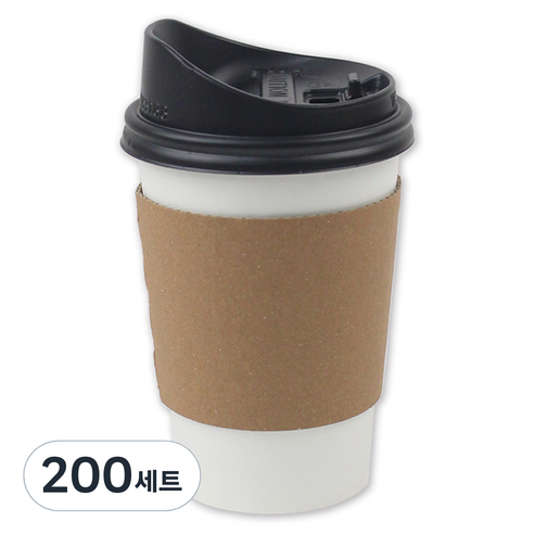 아이엔피 화이트 무지 종이컵 380ml + 롱개폐 뚜껑 + KP 홀더 세트, 200세트