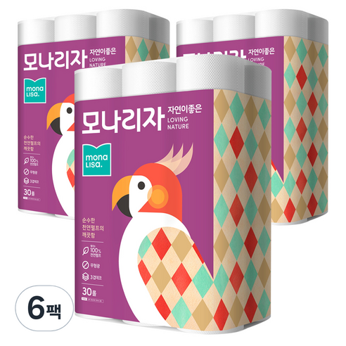 모나리자 천연펄프 자연이 좋은 3겹 화장지 30m, 30롤, 6개