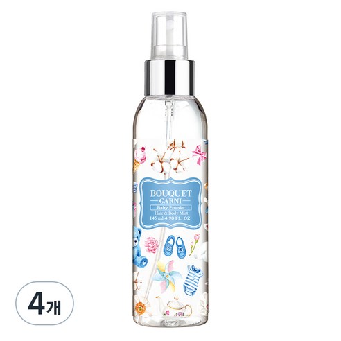 부케가르니 프래그런스드 헤어 앤 바디미스트 베이비파우더, 145ml, 4개
