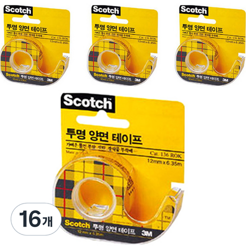 스카치 투명 양면 테이프 디스펜서 136 12mm x 6.35m, 16개