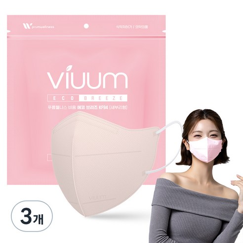 viuum 에코 브리즈 새부리형 마스크 중형 KF94, 25개입, 3개, 핑크