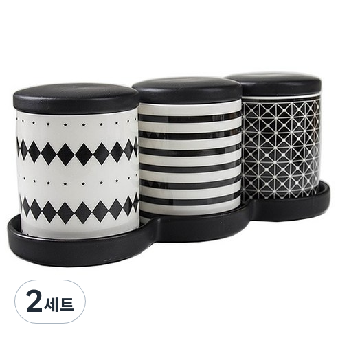 중국OEM Modern Line 도자기 케니스터 A-TYPE 400ml 3종 세트, 2세트