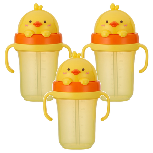 에디슨 유아용 프렌즈 흘림방지 입체 빨대컵2 300ml, 오리, 3개