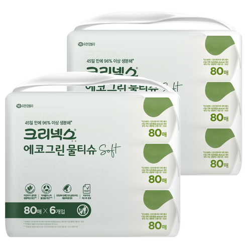 크리넥스 에코그린 소프트 물티슈 캡형, 45g, 80매, 12개
