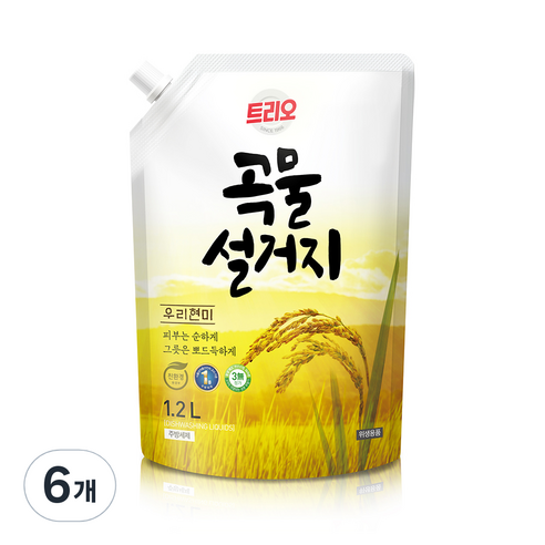 트리오 곡물설거지 우리현미 주방세제, 1.2L, 6개