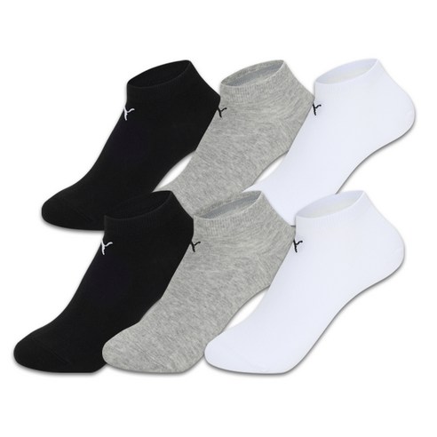 푸마 기능성 발목 양말 6족 세트, 화이트 + 블랙 + 그레이, 1세트
