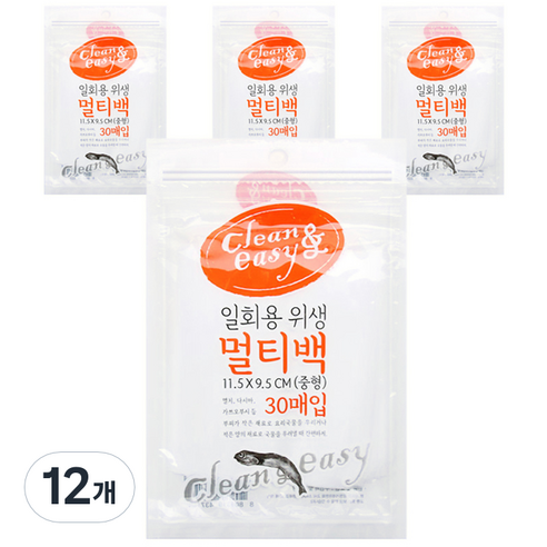 유하우스 일회용 위생 멀티백, 중(M), 30개입, 12개