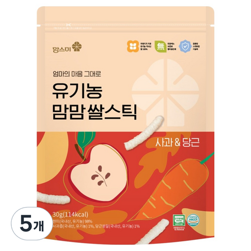 맘스미 유기농 맘맘 쌀스틱, 사과 당근, 30g, 5개