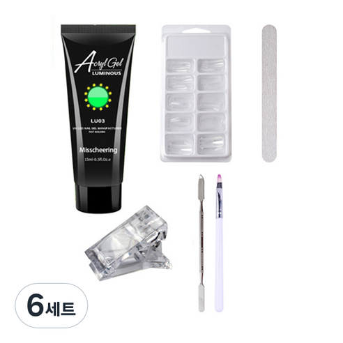 에스떼오뜨젠 야광 폴리젤 네일 인조 손톱 연장 재료 세트 LU03, 5종, 6세트