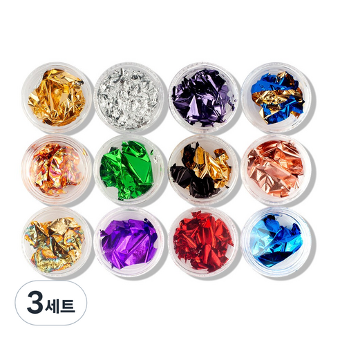 젤로젤로 젤네일 고급 자개 금박 은박 메탈릭 호일 네일 글리터 멀티 12종 세트, 3세트, 혼합색상