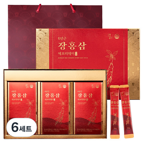 6년근 장홍삼 에브리데이 스틱 30포 선물세트+쇼핑백, 6세트, 300g