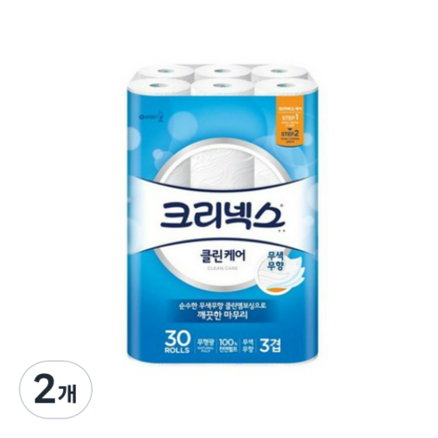 크리넥스 클린케어 3겹 30M, 30롤, 2개