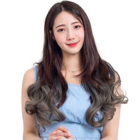 준 투컬러 웨이브 1피스 붙임머리 50cm 190g, 다크 + 애쉬그레이, 1개