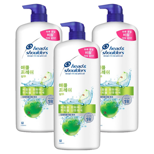 헤드앤숄더 애플 프레쉬 두피 샴푸 깨끗하고 상쾌한 향, 1.2L, 3개