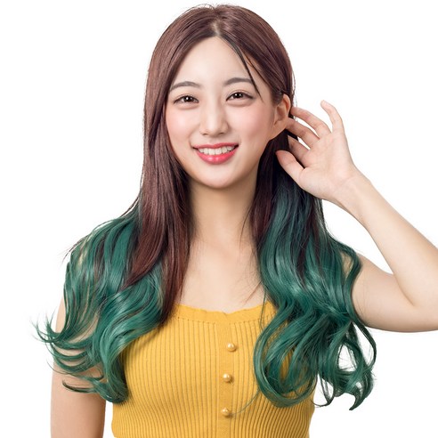준 투컬러 웨이브 붙임머리 50cm 130g, 라이트 + 애쉬그린, 1개