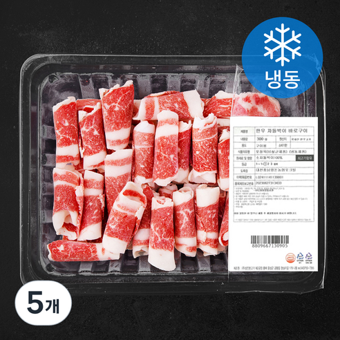 한우 차돌박이 1등급 바로구이 (냉동), 300g, 5개