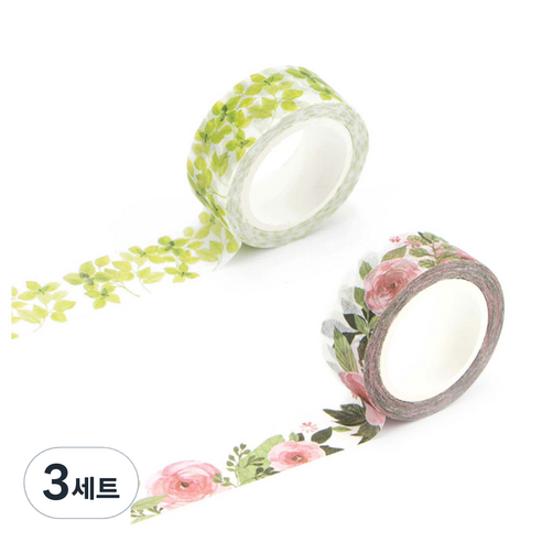 라이프포인트 내츄럴 일러스트 마스킹 테이프 11동백나무 세트, 11동백나무, 19신록, 3세트