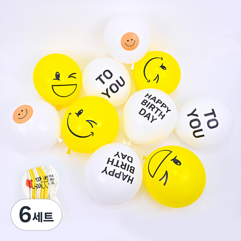 파티쇼 스마일 벌스데이 파티풍선 30cm 10종 세트, 혼합색상, 6세트