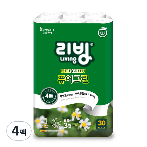 리빙 퓨어그린 화장지, 4팩, 30롤