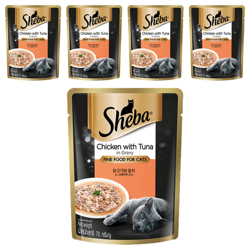 쉬바 어덜트 고양이 주식파우치, 닭+참치, 70g, 5개