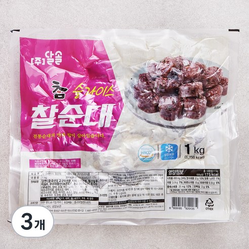달솔 참 슬라이스 찰순대, 1kg, 3개