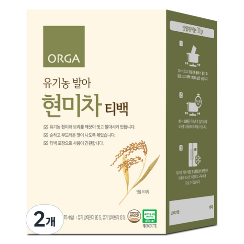 ORGA 유기농 발아 현미차 티백, 10g, 15개입, 2개