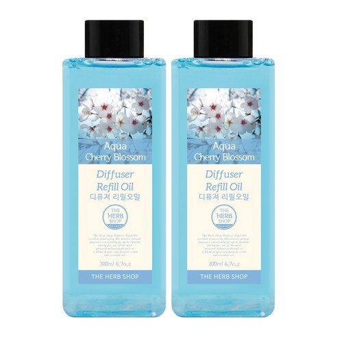 더허브샵 디퓨저 리필오일 2p, 아쿠아체리블라썸, 200ml, 2개